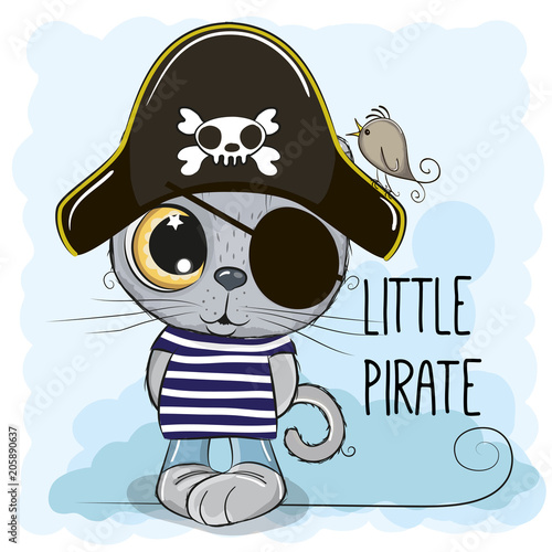 Cute cartoon Kitten in a pirate hat