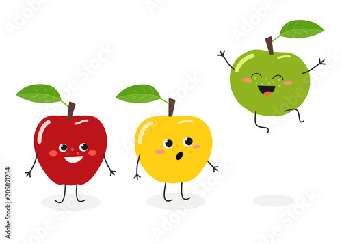 Vector illustration of funny cartoon apples isolated on white background