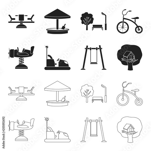 Airplane on a spring, swings and other equipment. Playground set collection icons in black,outline style vector symbol stock illustration web.