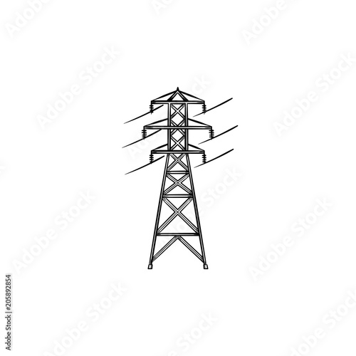 Electrical wire power line hand drawn outline doodle icon. Electricity distribution technology concept vector sketch illustration for print, web, mobile and infographics isolated on white background.