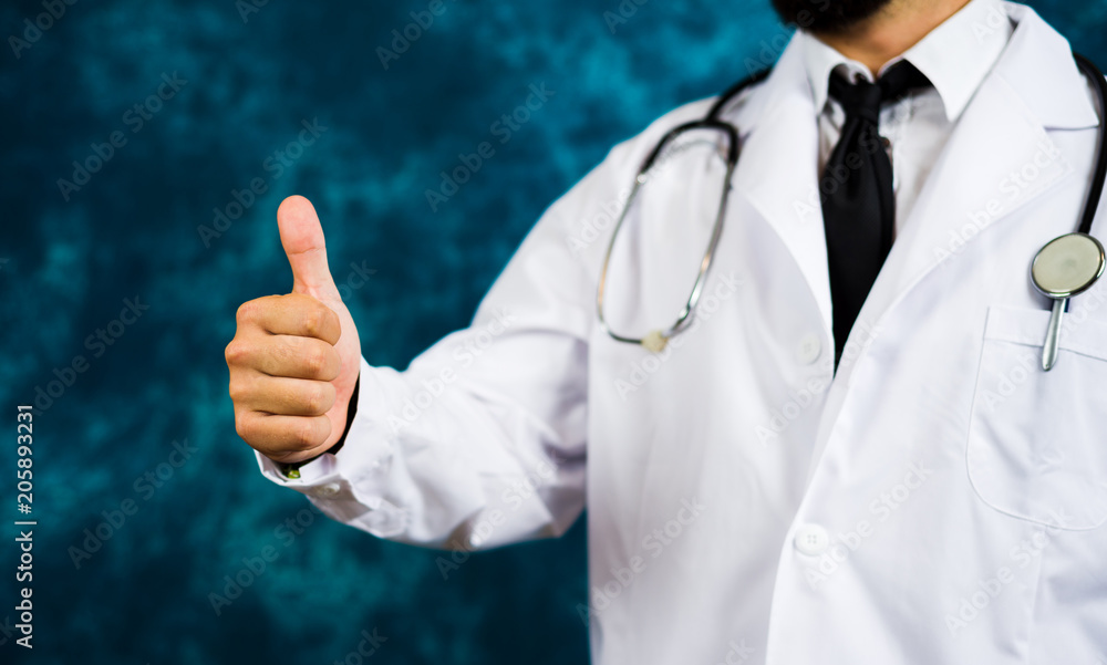 Doctor showing thumbs up close up Doctor showing thumbs up close up