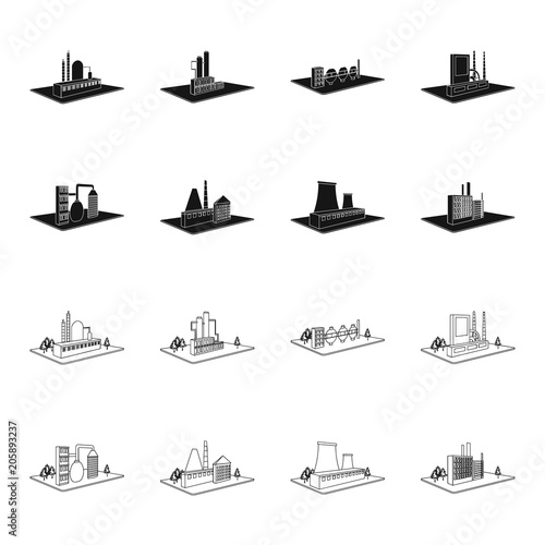 Processing factory,metallurgical plant. Factory and industry set collection icons in black,outline style isometric vector symbol stock illustration web.