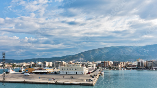 Volos port and harbor at morning with Pelion mountain in background, Greece © banepetkovic