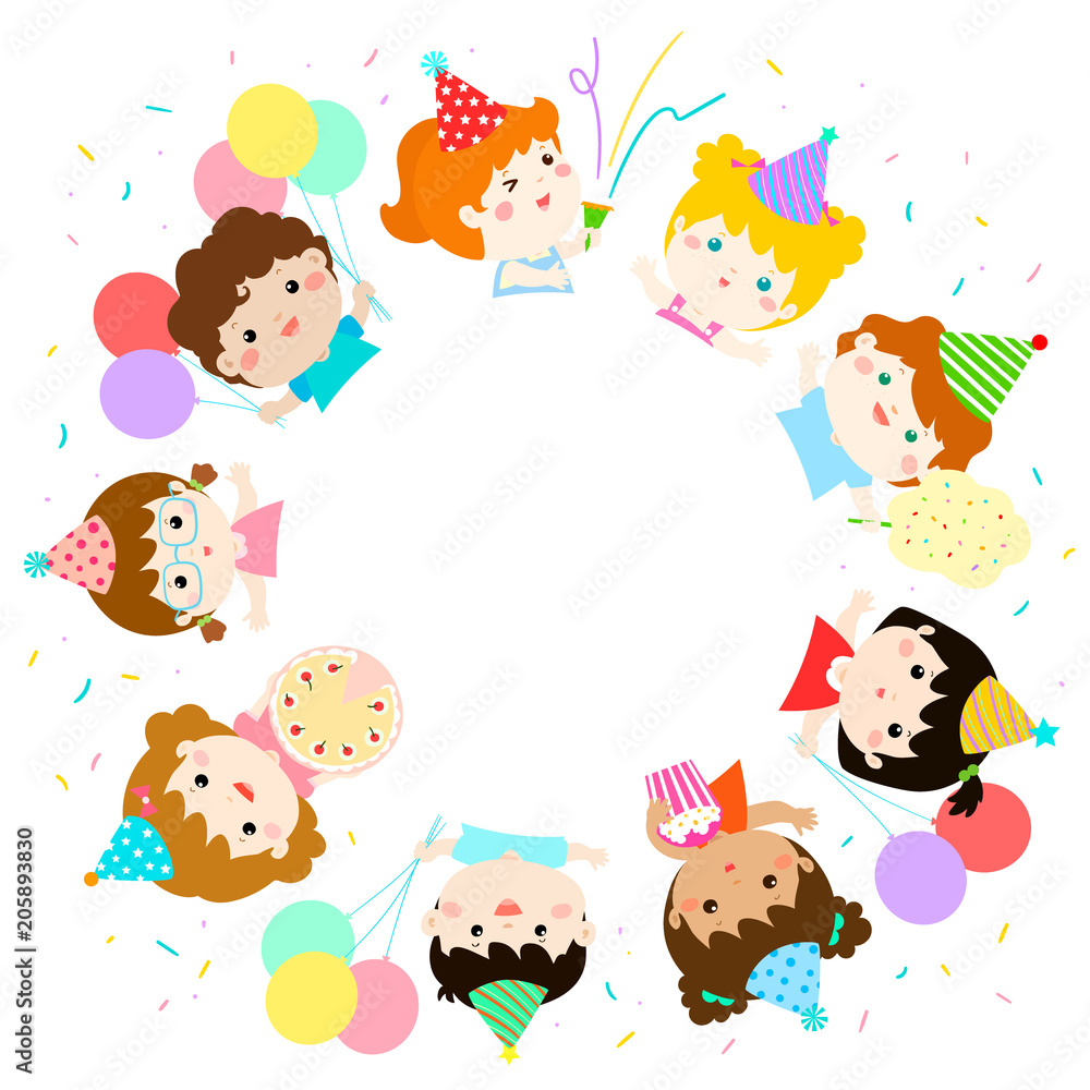cute multicultural kids party template vector cute multicultural kids party template vector