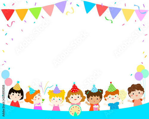 cute multicultural kids party template vector