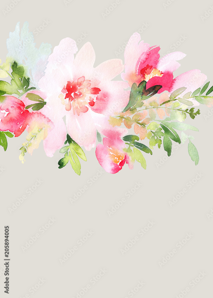 Naklejka premium Greeting card with watercolor flowers handmade.