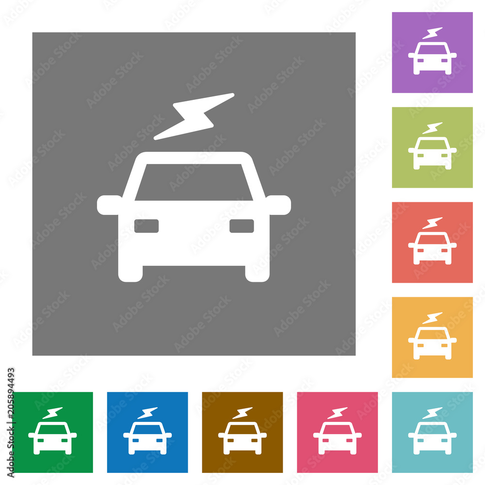 Electric car with flash square flat icons Electric car with flash square flat icons