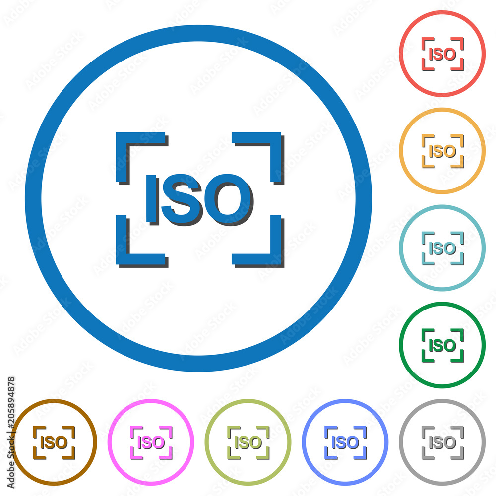 Camera iso speed setting icons with shadows and outlines Camera iso speed setting icons with shadows and outlines