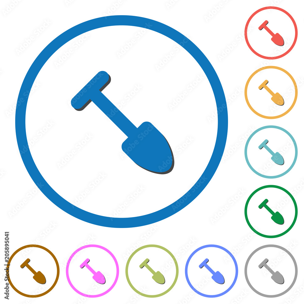 Shovel icons with shadows and outlines Shovel icons with shadows and outlines