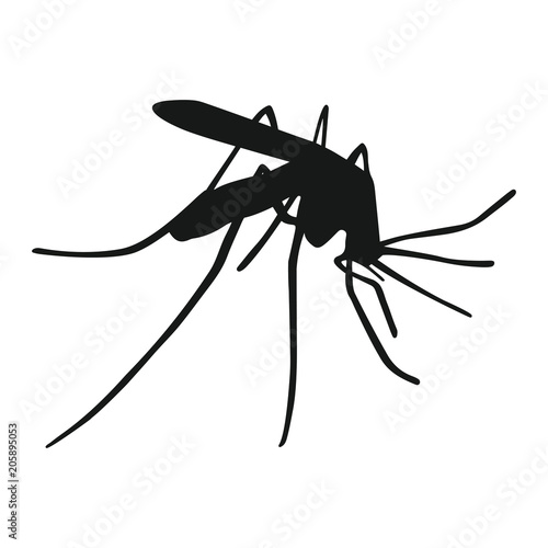 Mosquito graphic icon. Mosquito black silhouette close up isolated on white background. Vector illustration