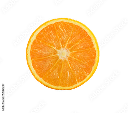 Round slice of orange isolated on white background.