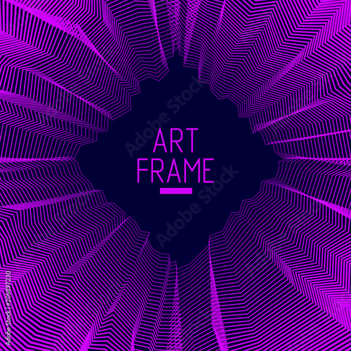 Abstract linear textured vector art background for design, psycho hypnotic futuristic 3d space inside the box or room. Fantastic psychedelic trendy modern op art, optical dimensional illusion.