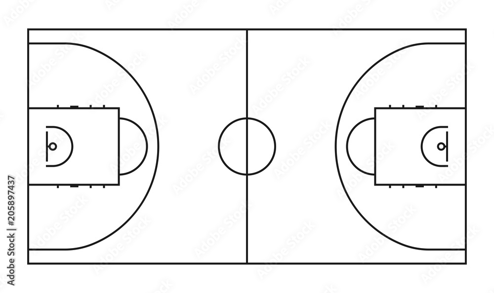 Basketball court line vector background. Outline basketball sports field  Stock Vector | Adobe Stock