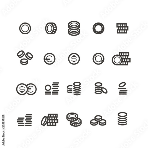 Coins line icons. Money, tax, earn and cash outline vector symbols isolated