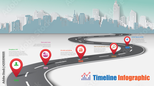 Business road map timeline infographic city designed for abstract background template milestone element modern diagram process technology digital marketing data presentation chart Vector illustration