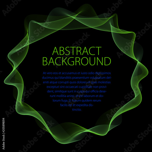 Round smooth linear frame of wavy lines. Vector abstract artistic beautiful background with copy space for text.  Isolated over black background.