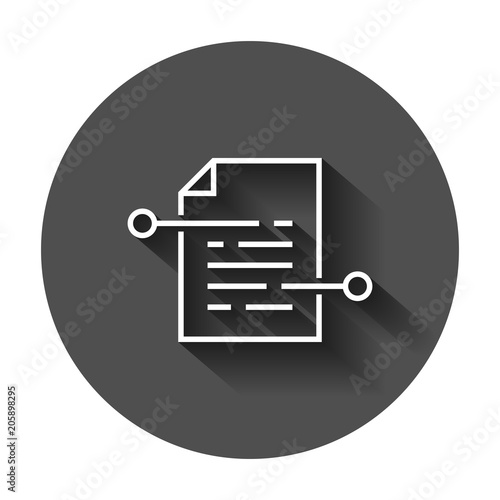 Document paper icon in flat style. Terms sheet illustration with long shadow. Document analytics business concept.