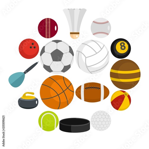 Sport balls icons set in flat style isolated vector illustration