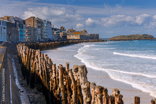 Saint-Malo. Sandy beach at low tide. © pillerss