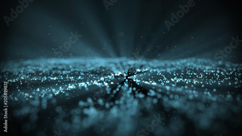 Digital wave particles form for digital background. Blue waves with light showing through photo