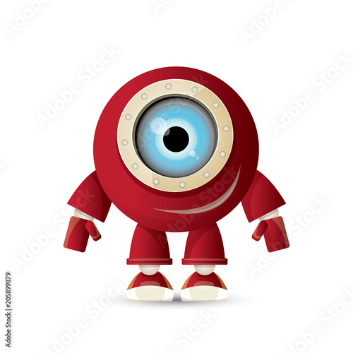 vector funny cartoon red friendly robot character isolated on white background. Kids 3d robot toy. chat bot icon