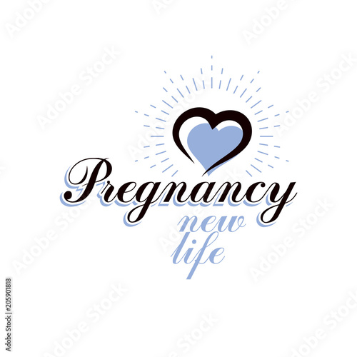 Vector heart hand-drawn emblem isolated on white. New life conceptual symbol. Medical center for pregnancy assistance symbol
