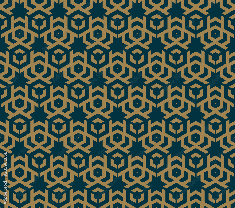 Abstract seamless pattern, Vector seamless pattern. Repeating geometric ornament . luxury gold blue color