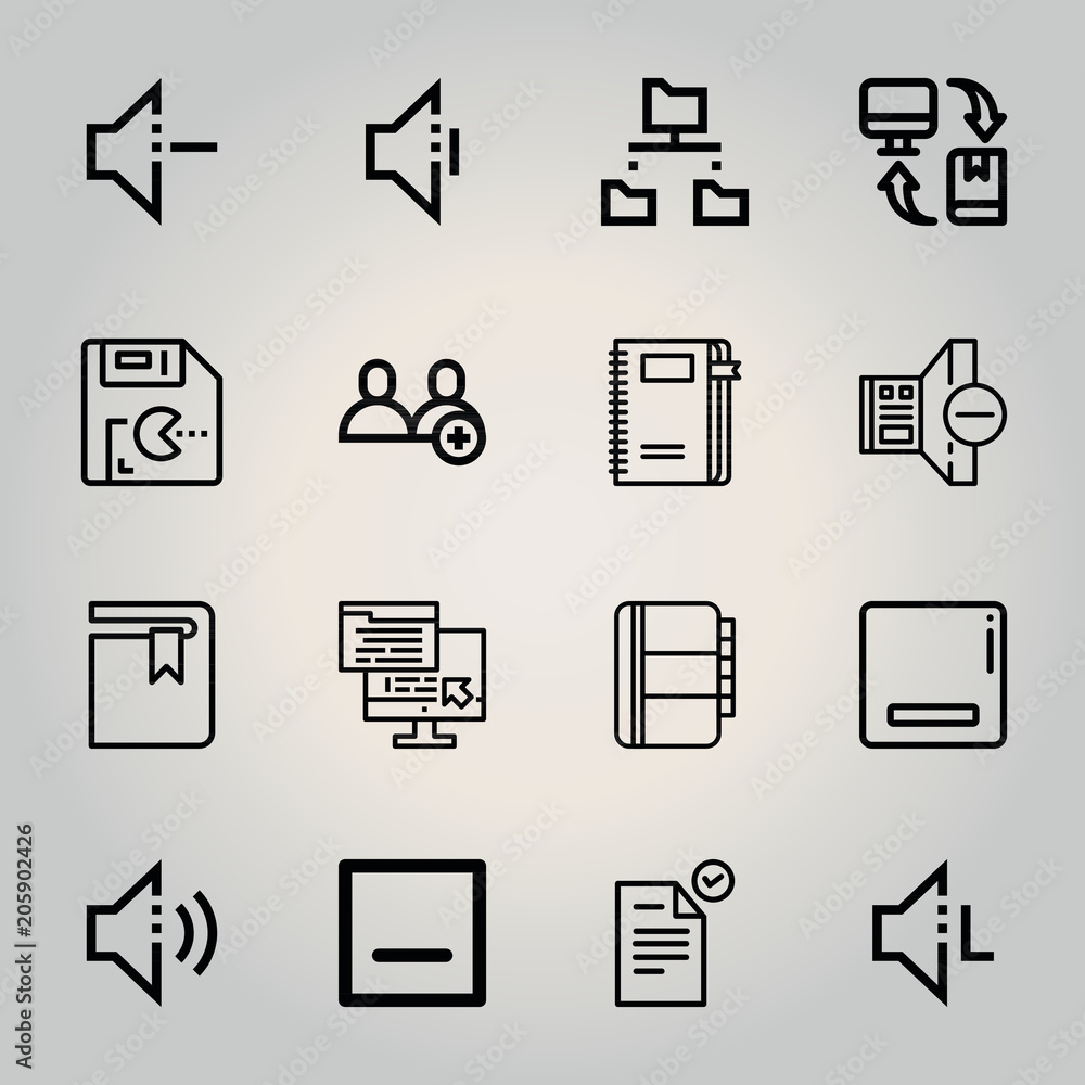 Outline interface 16 vector icons set. 16 icons page symbol for your web site design. logo, app, ui, illustration, eps10