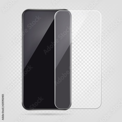 Realistic smartphone, screen protector film, cell phone transparent glass  cover. Plastic protection against damage vector illustration Stock Vector |  Adobe Stock