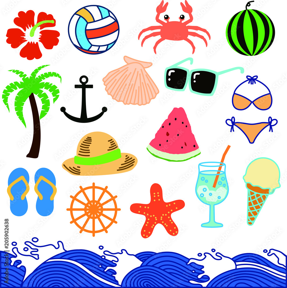 Summer material set Stock ベクター Adobe Stock