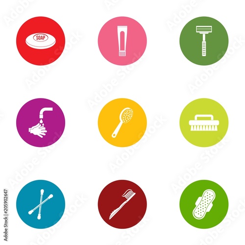 Personal hygiene icons set. Flat set of 9 personal hygiene vector icons for web isolated on white background