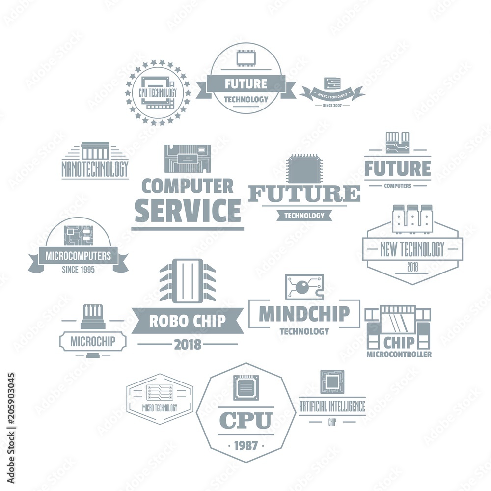 Future computer logo icons set. Simple illustration of 16 future computer logo vector icons for web