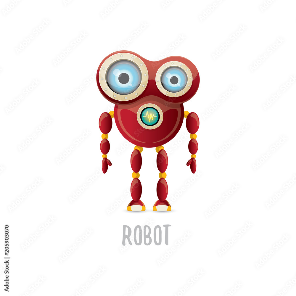 vector funny cartoon red friendly robot character isolated on white background. Kids 3d robot toy. chat bot icon vector funny cartoon red friendly robot character isolated on white background. Kids 3d robot toy. chat bot icon