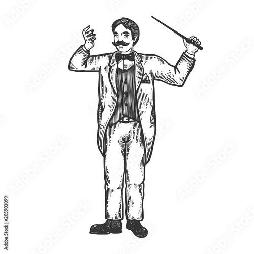 Orchestral conductor engraving vector