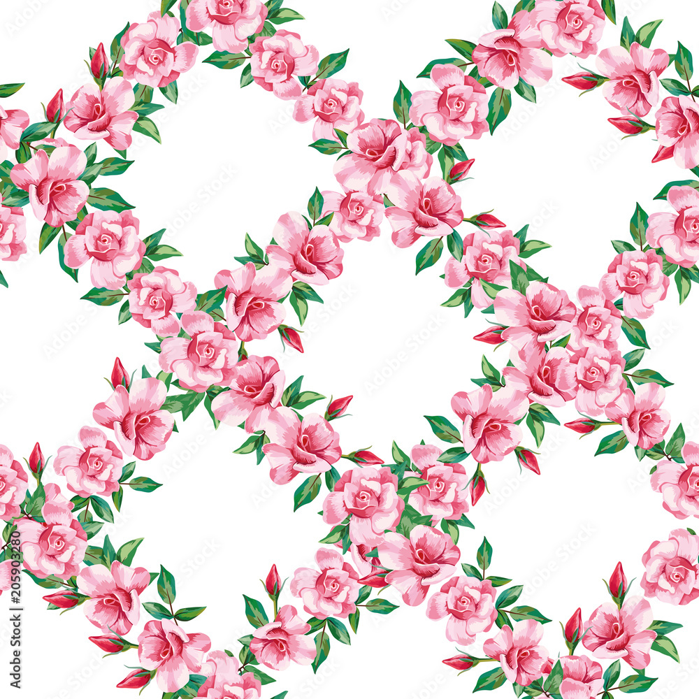 Rose grid seamless pattern white background
