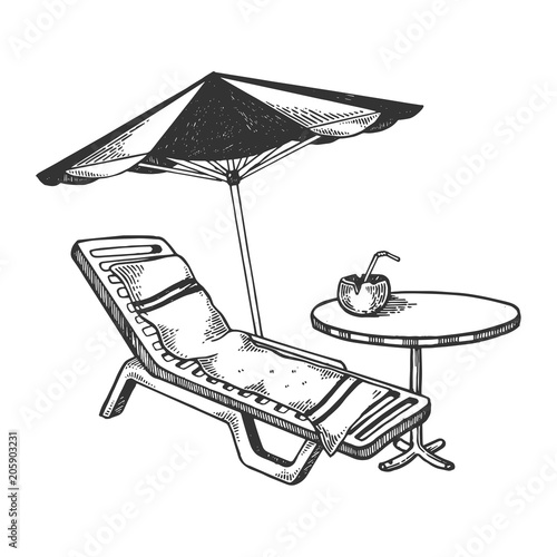 Beach objects engraving vector illustration