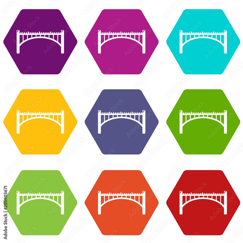 Road arch bridge icons 9 set coloful isolated on white for web Road arch bridge icons 9 set coloful isolated on white for web