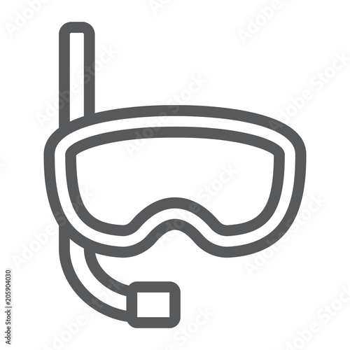 Diving mask line icon, diving and underwater