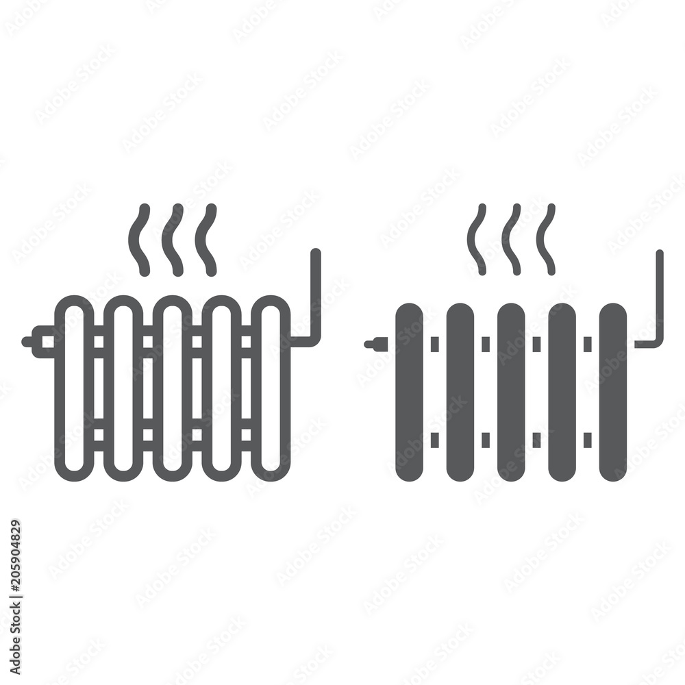Radiator heating line and glyph icon, Real estate Radiator heating line and glyph icon, Real estate