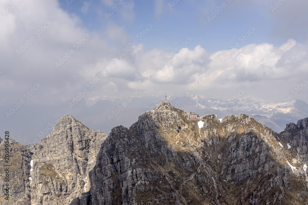  Resegone peak summit and mountain shelter, Italy