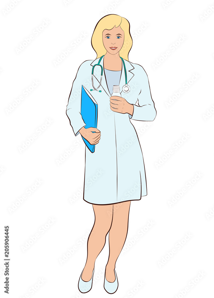 Blonde doctor woman in medical coat isolated on white background Blonde doctor woman in medical coat isolated on white background
