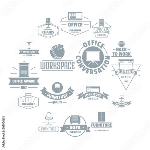 Office furniture logo icons set. Simple illustration of 16 office furniture logo vector icons for web
