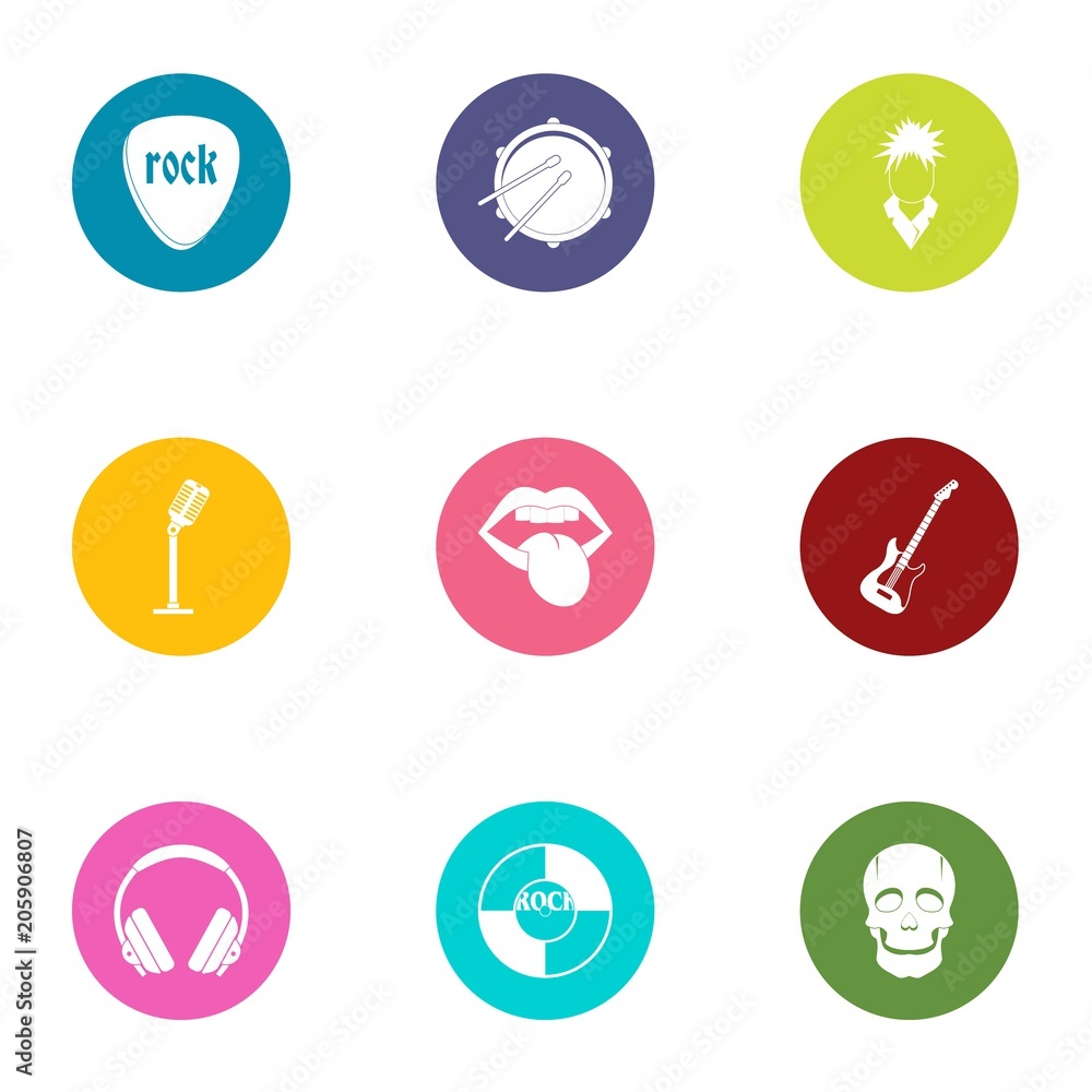 Rock band icons set. Flat set of 9 rock band vector icons for web isolated on white background Rock band icons set. Flat set of 9 rock band vector icons for web isolated on white background