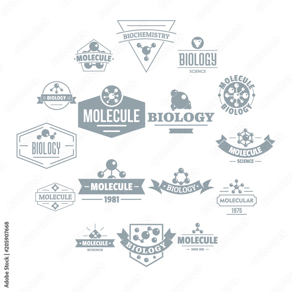 Molecule logo icons set. Simple illustration of 16 molecule logo vector icons for web Molecule logo icons set. Simple illustration of 16 molecule logo vector icons for web