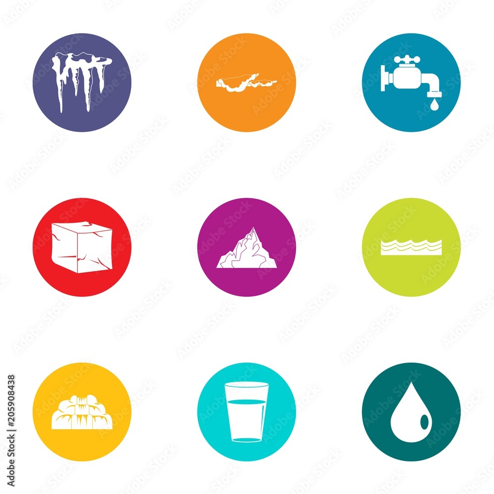 Water area icons set. Flat set of 9 water area vector icons for web isolated on white background