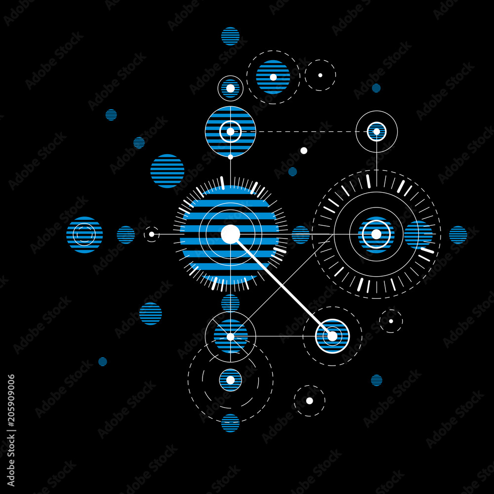 Bauhaus art composition, decorative modular blue vector wallpaper with circles and grid. Retro style pattern, graphic backdrop for use as booklet cover template. Bauhaus art composition, decorative modular blue vector wallpaper with circles and grid. Retro style pattern, graphic backdrop for use as booklet cover template.