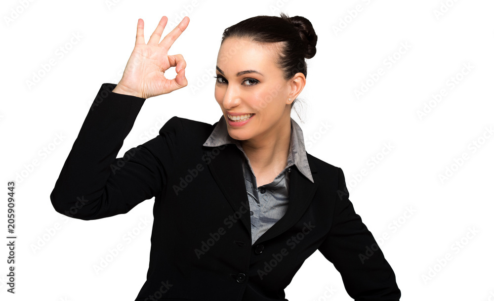 Portrait of beautiful girl showing OK sign and smiling Portrait of beautiful girl showing OK sign and smiling