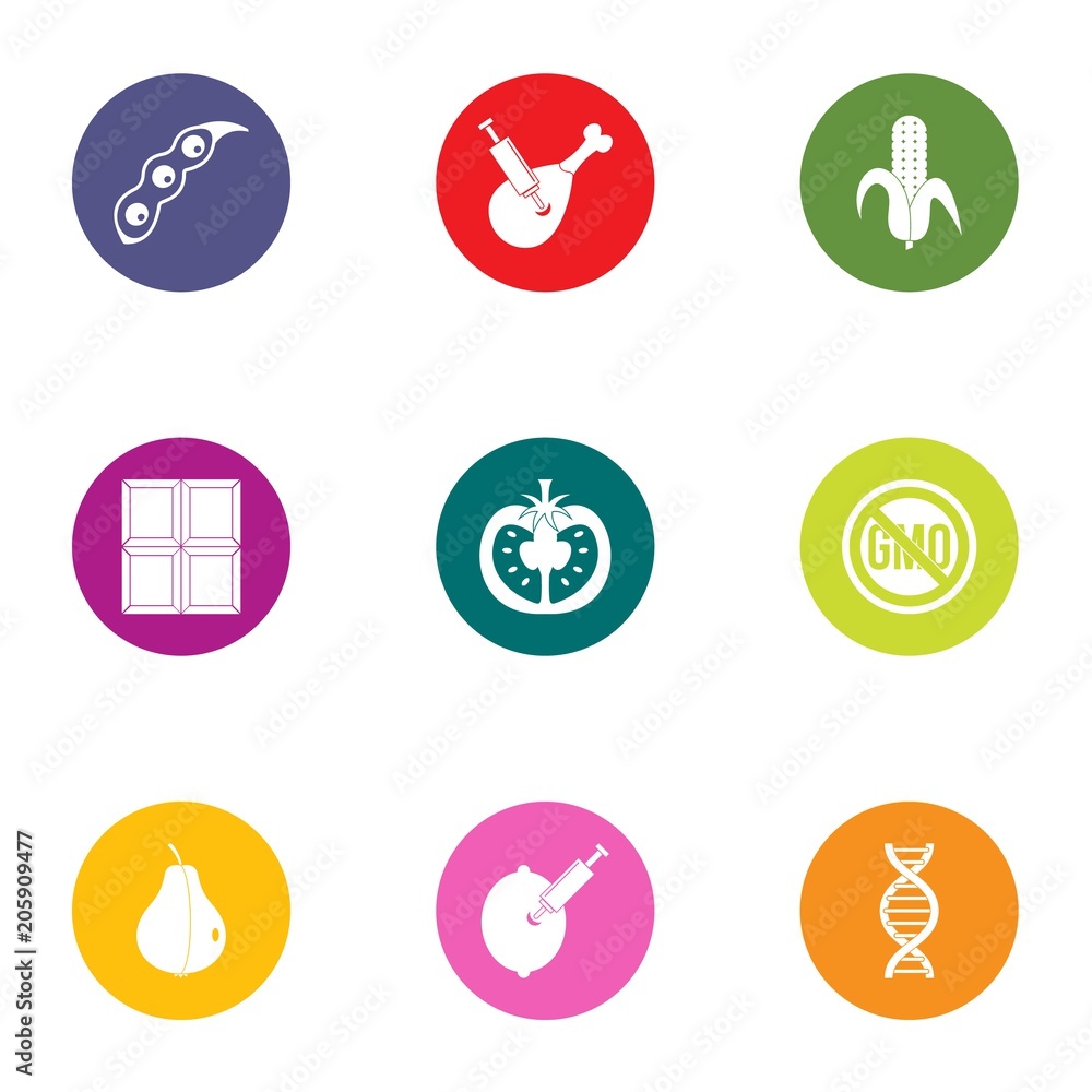 Gmo icons set. Flat set of 9 gmo vector icons for web isolated on white background