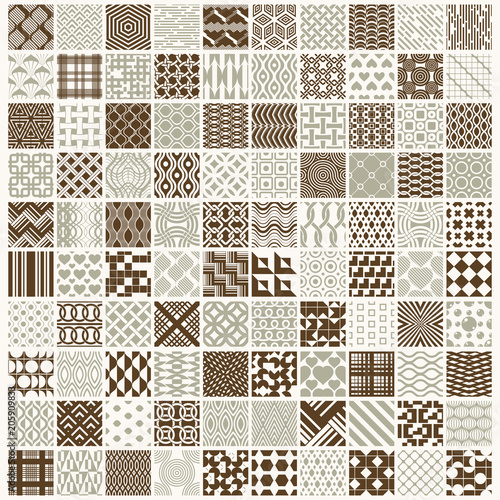 Graphic ornamental tiles collection, set of vector repeated patterns. 100 vintage art abstract textures can be used as wallpapers.