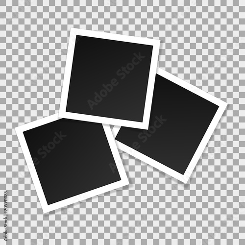 Set of square vector photo frames. Collage of realistic frames isolated on transparent background. Template design. Vector illustration photo